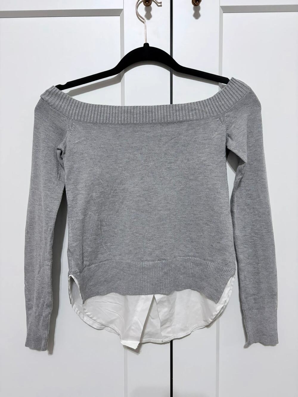 Maison Jules Gray Off-the-Shoulder Layered Sweater Size XXS